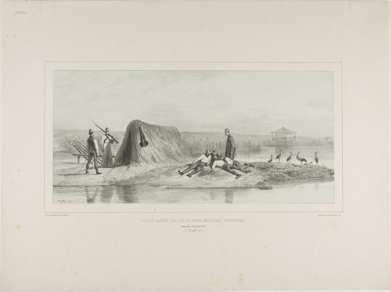Posto de guarda das colónias militares húngaras, margem esquerda do Danúbio, 7 de julho de 1837 de Denis Auguste Marie Raffet
