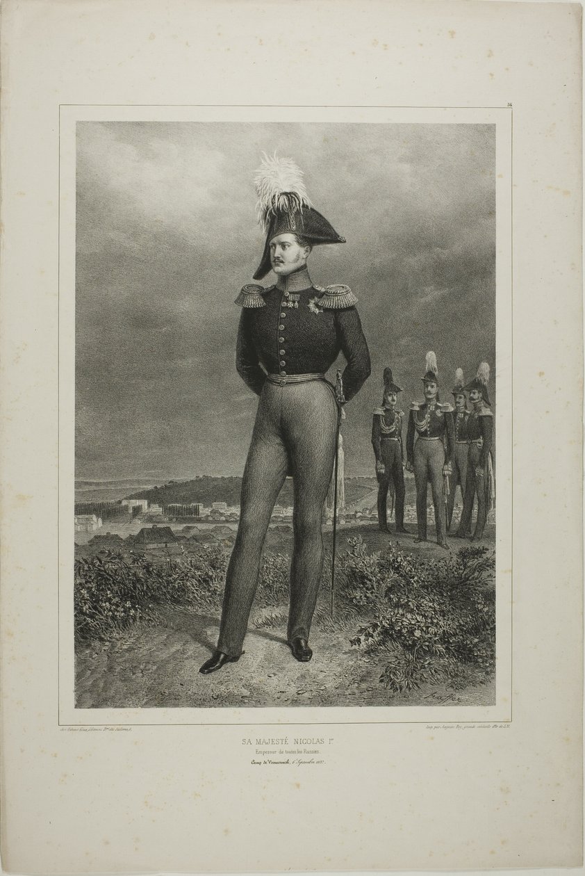 Sua Majestade Nicolau I, Imperador de toda a Rússia, Campo de Vosnessensk, 6 de outubro de 1837 de Denis Auguste Marie Raffet