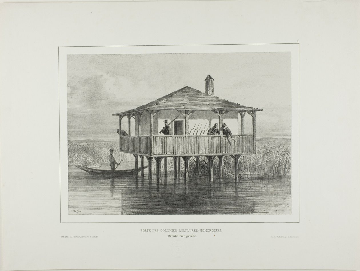 Posto da Colónia Militar Húngara, margem esquerda do rio Danúbio de Denis Auguste Marie Raffet