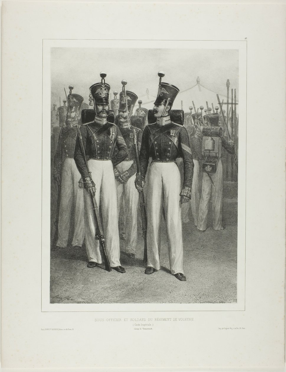 Oficiais e soldados do Regimento de Volhynie (Guarda Imperial), Campo de Vosnessensk de Denis Auguste Marie Raffet