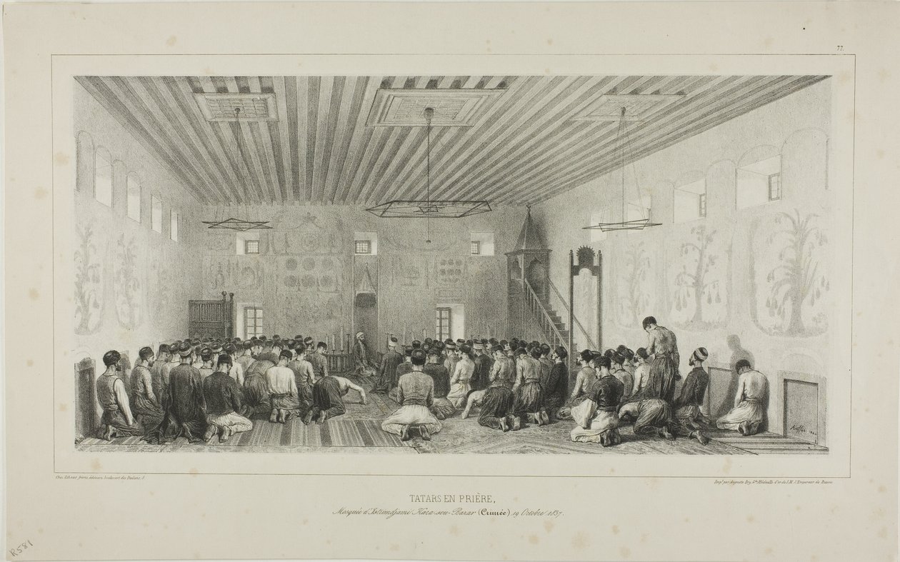 Tártaros em oração, Istrimdjami-Kara-sou-Bazar, Crimeia, 19 de outubro de 1837 de Denis Auguste Marie Raffet