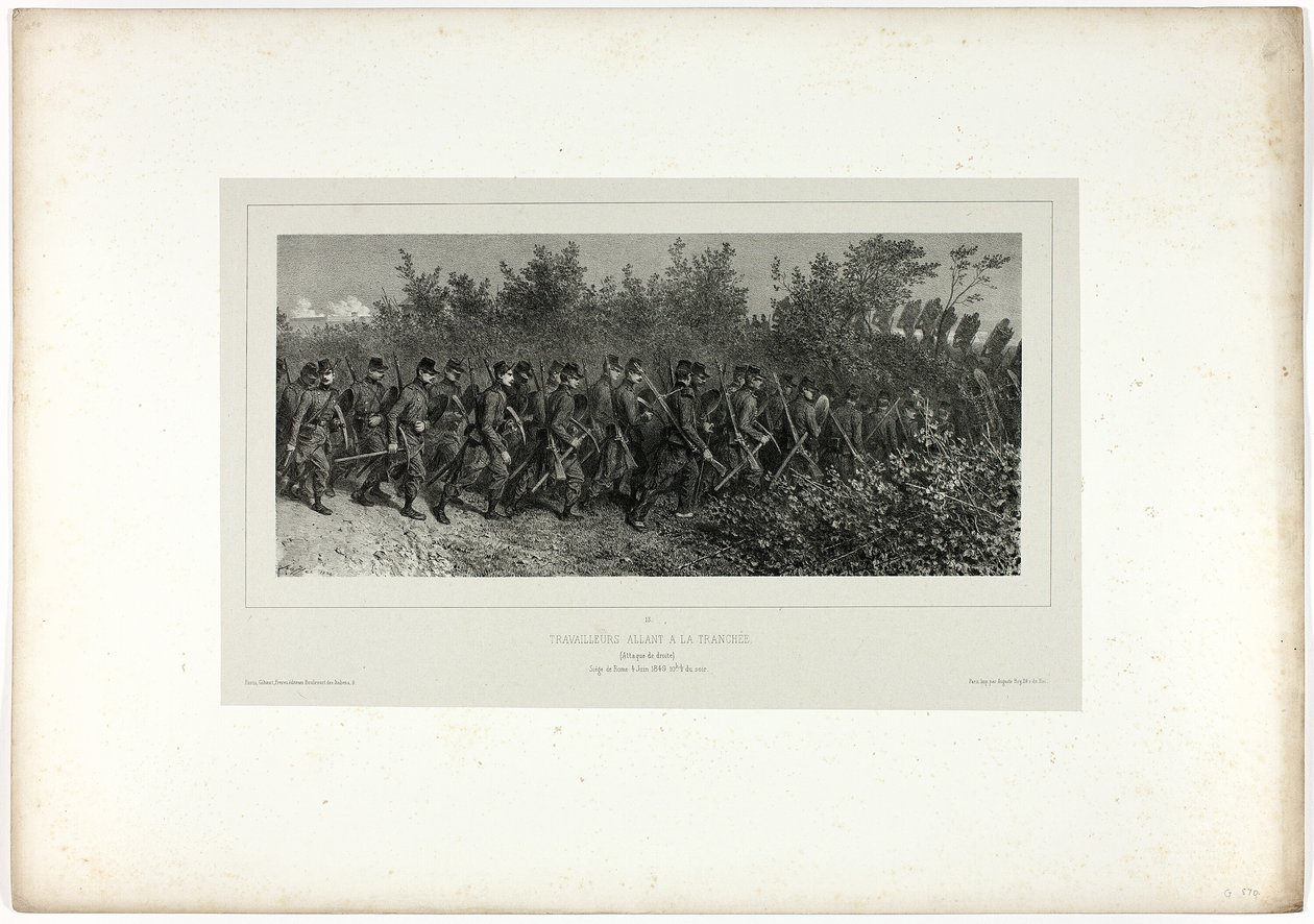 Sapadores indo para as trincheiras, de Souvenirs of Italy: Roma Expedition de Denis Auguste Marie Raffet