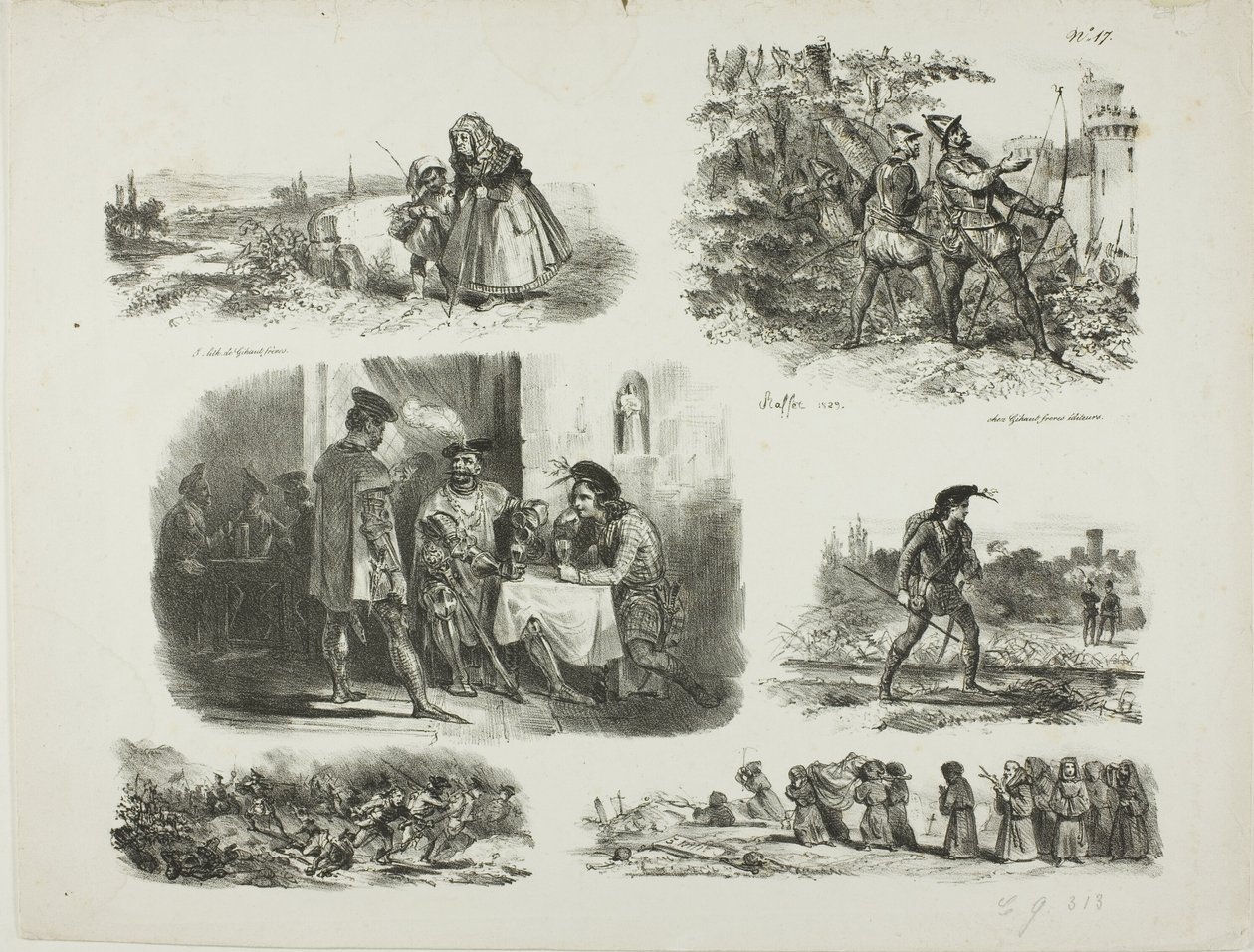 Folha de esboços de Denis Auguste Marie Raffet