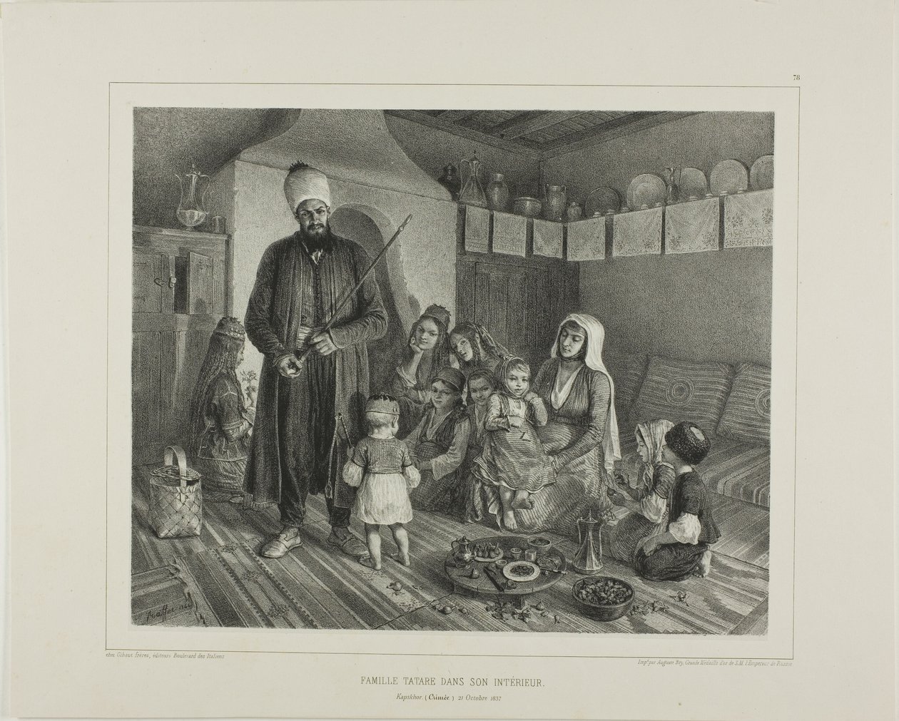 Família tártara em sua casa, Kapskhor, Crimeia, 21 de outubro de 1837 de Denis Auguste Marie Raffet
