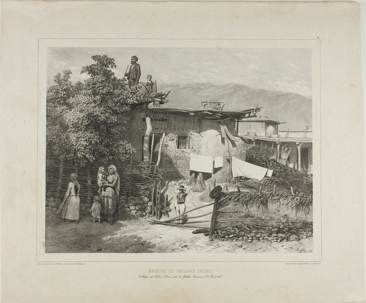 Casas de camponeses tártaros na aldeia de Déré-Koui, perto de Ialta, Crimeia, 31 de agosto de 1837 de Denis Auguste Marie Raffet