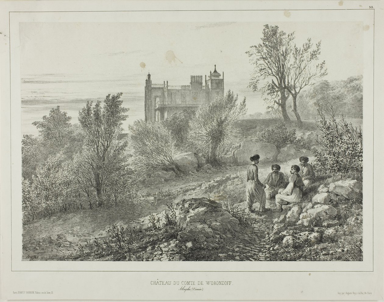 Castelo do Conde Woronzoff, Aloupka, Crimeia, 12 de agosto de 1837 de Denis Auguste Marie Raffet