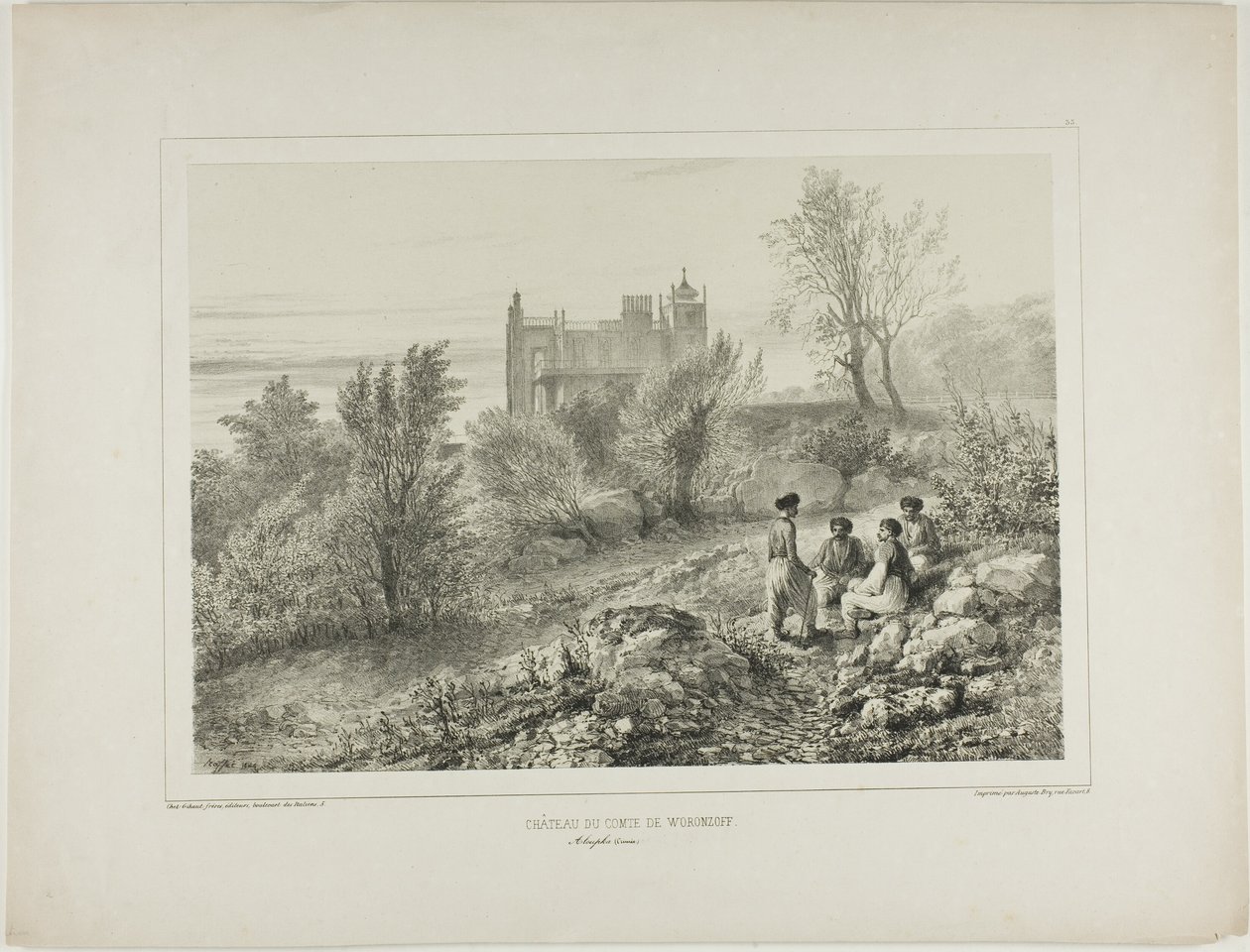 Castelo do Conde Woronzoff, Aloupka, Crimeia, 12 de agosto de 1837 de Denis Auguste Marie Raffet