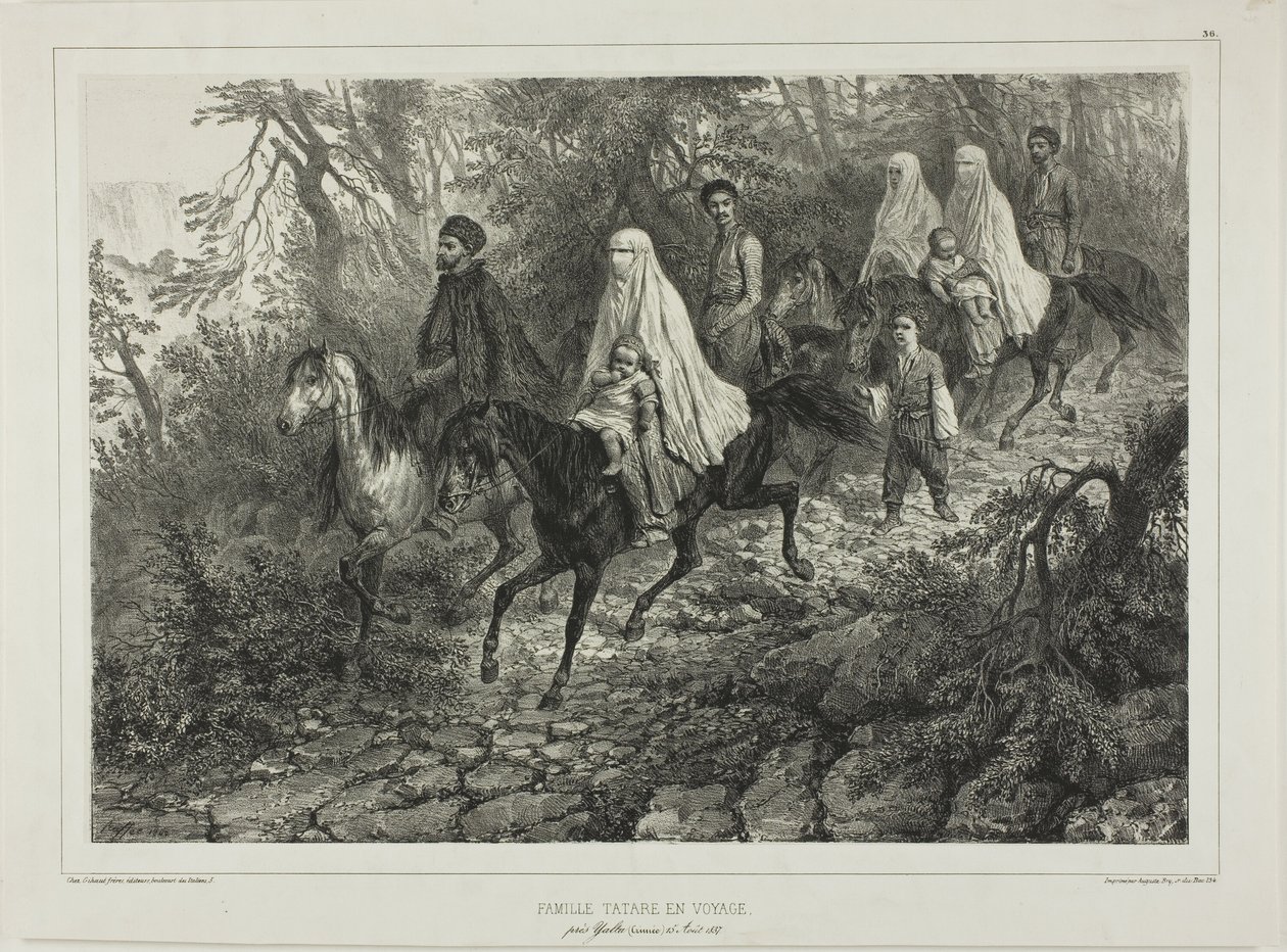 Família tártara viajante, perto de Ialta, Crimeia, 15 de agosto de 1837 de Denis Auguste Marie Raffet