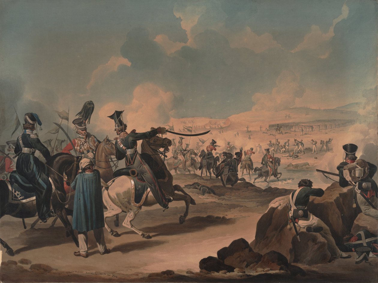 Cavalaria russa atacando infantaria francesa em Borodino, ca 1813 de Denis Dighton