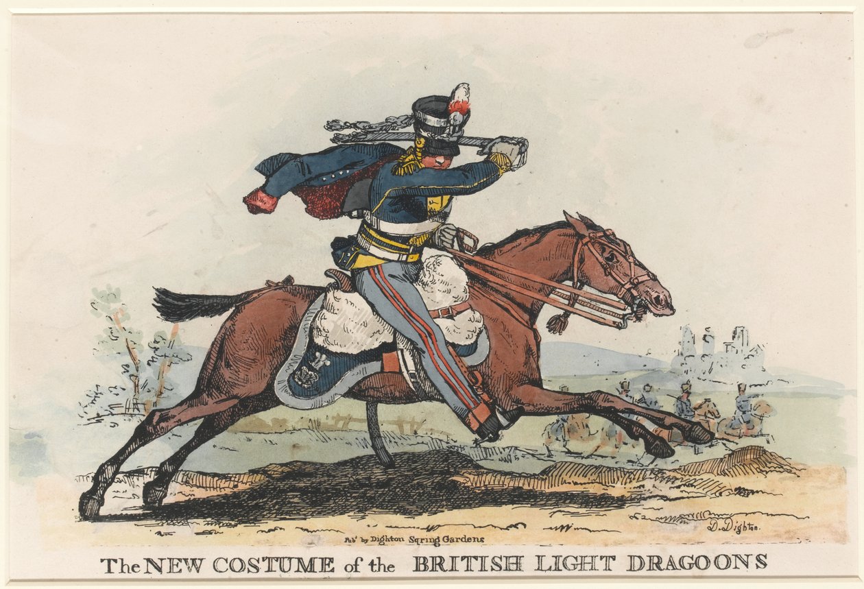 O Novo Traje dos Dragões da Luz Britânicos (gravura) de Denis Dighton