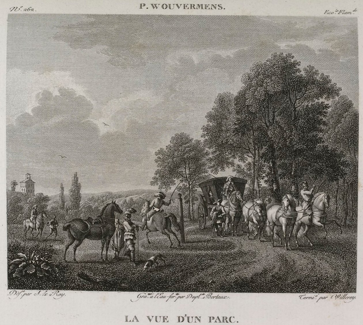 Denis-Sébastien Leroy, Antoine-Claude-François Villerey e Jean Duplessis-Bertaux - Vista de um parque, segundo Wouwerman - 1802-1815 de Denis Sebastien Leroy