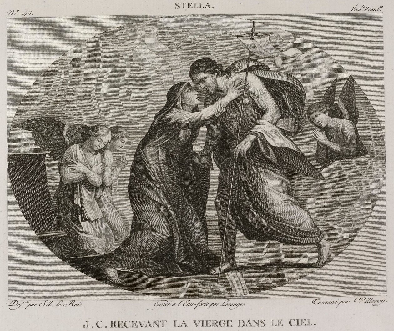 Denis-Sébastien Leroy, Antoine-Claude-François Villerey et Lerouge - Jesus Cristo recebendo a Virgem no céu, segundo Jacques Stella - 1802-1815 de Denis Sebastien Leroy