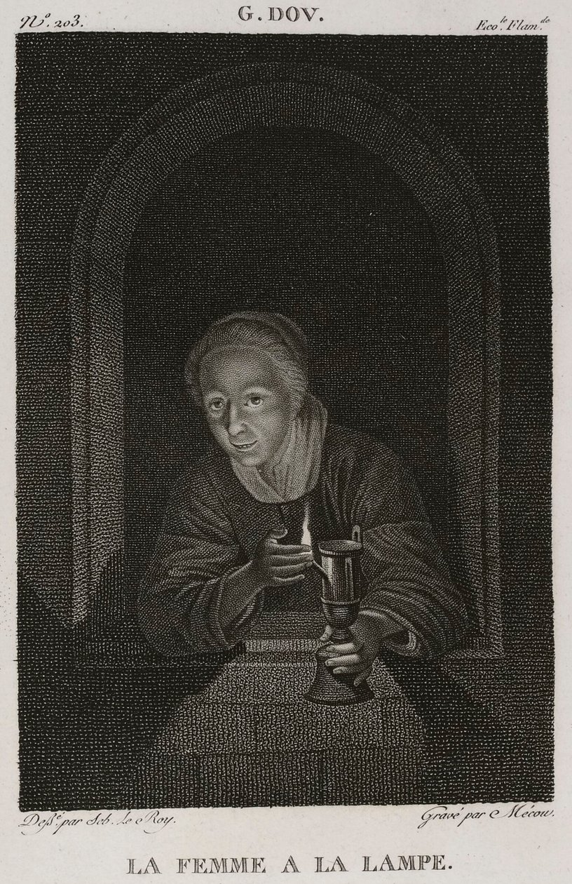 Denis-Sébastien Leroy et Mécou - Mulher com um candeeiro, segundo Gerrit Dou - 1802-1815 de Denis Sebastien Leroy