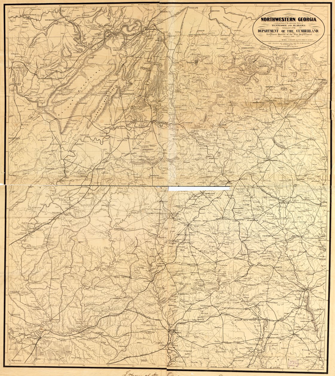 Noroeste da Geórgia (com partes dos Estados limítrofes do Tennessee e Alabama) fazendo parte do Departamento do Cumberland de Denis; United States. War Department. Engineer Bureau Callahan