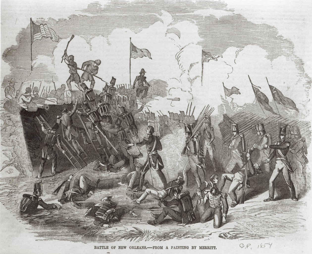 A Batalha de Nova Orleans, 8 de janeiro de 1815, gravada por Thomas Phillibrown, 1856 de Dennis Malone Carter