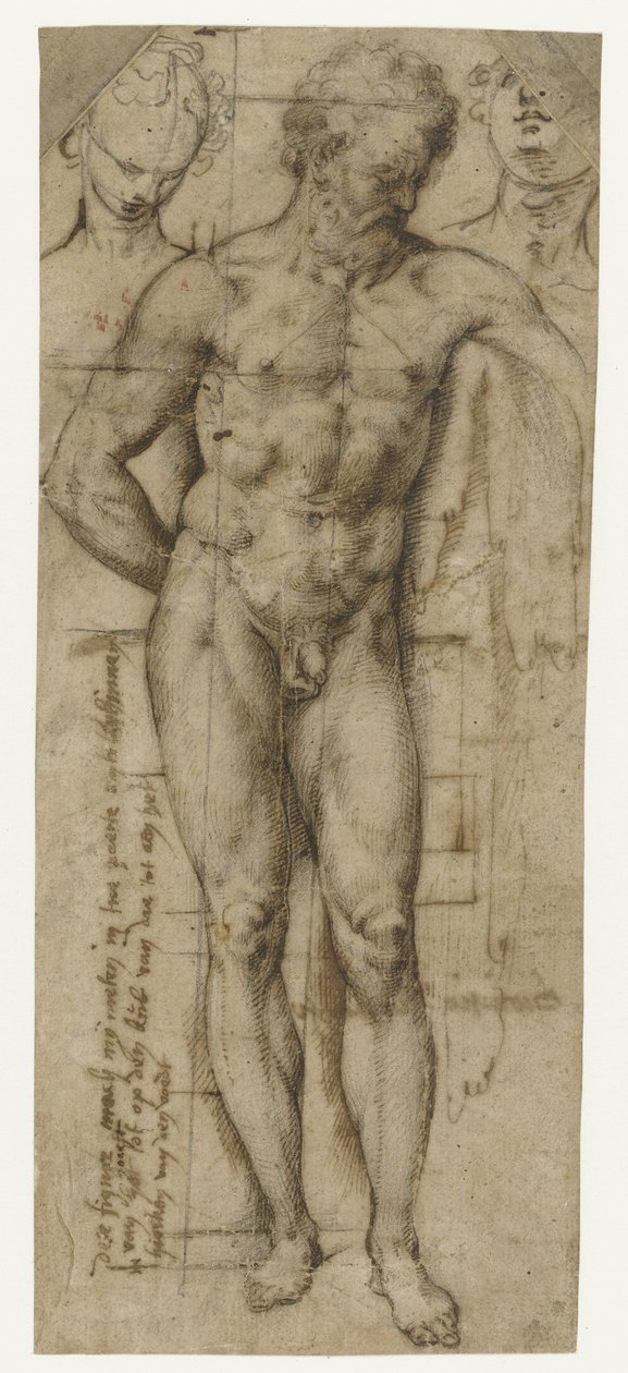 Estudo de um homem nu (Hércules?) e duas cabeças de mulher de Denys Calvaert