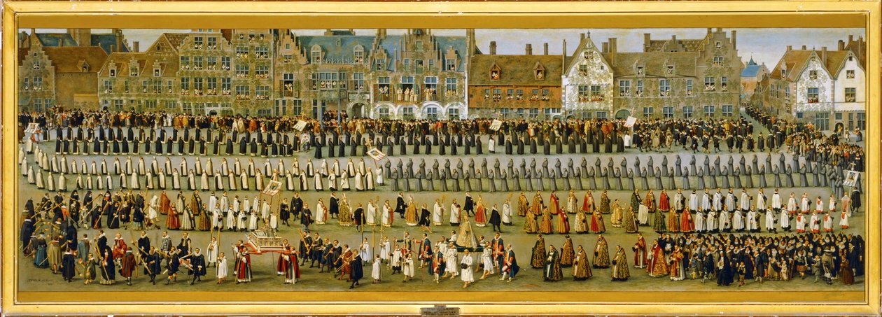 Celebrações do Ommeganck ou Papagayo, em Bruxelas: Procissão das ordens religiosas e dos monges ... (pintura sobre tela) de Denys van Alsloot