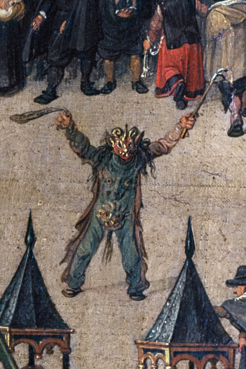 O triunfo da arquiduquesa Isabella no Ommeganck em Bruxelas em 31 de maio de 1615, detalhe de uma figura em uma fantasia de diabo, 1615 (detalhe de 75629) de Denys van Alsloot