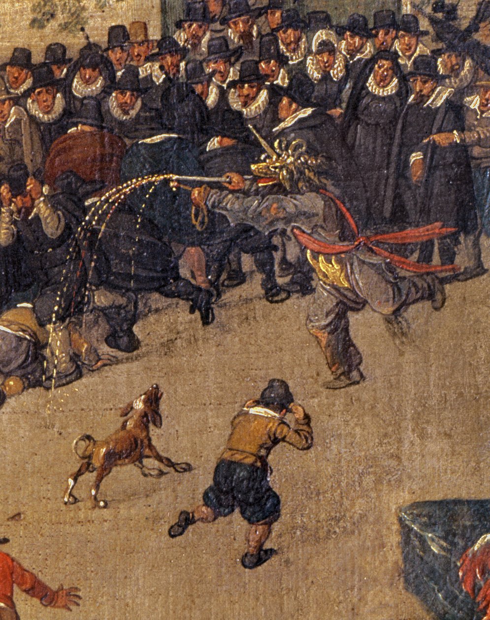 O triunfo da arquiduquesa Isabella em Bruxelas Ommerganck em 31 de maio de 1615, detalhe da multidão e uma figura fantasiada de Denys van Alsloot