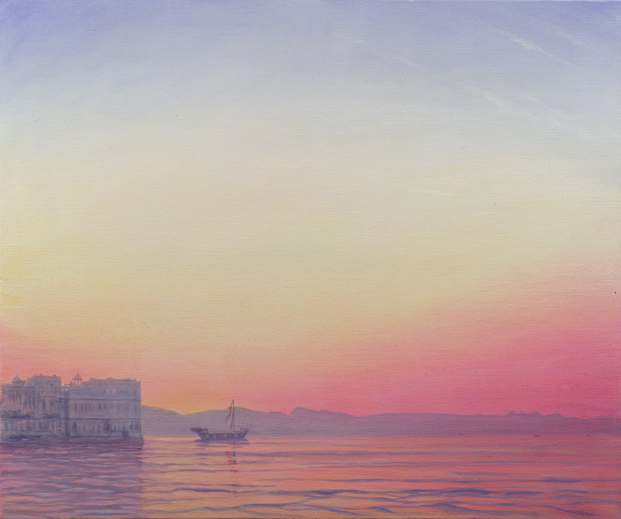 Pôr do sol, em, palácio lago, udaipur de Derek Hare