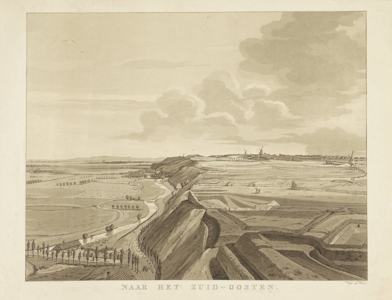 Vista da paisagem a sudeste de Nijmegen
Para o sudeste (título sobre o objecto)
Vistas em redor da cidade de Nijmegen (título da série)
Panorama ou vista redonda de Nijmegen atraído para a vida num miradouro (título da série) de Derk Anthony van de Wart