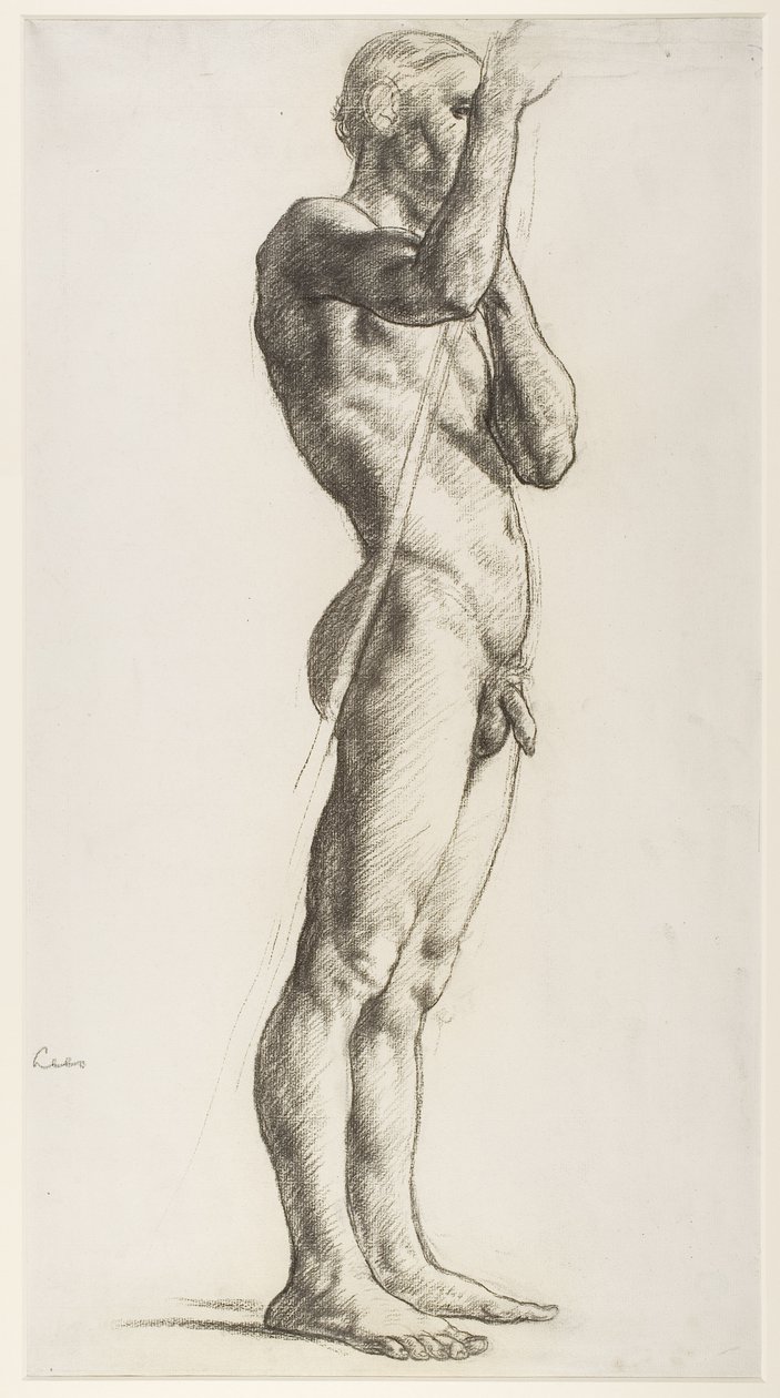 Um estudo de uma figura masculina, 1906 (giz no papel) de Derwent Lees