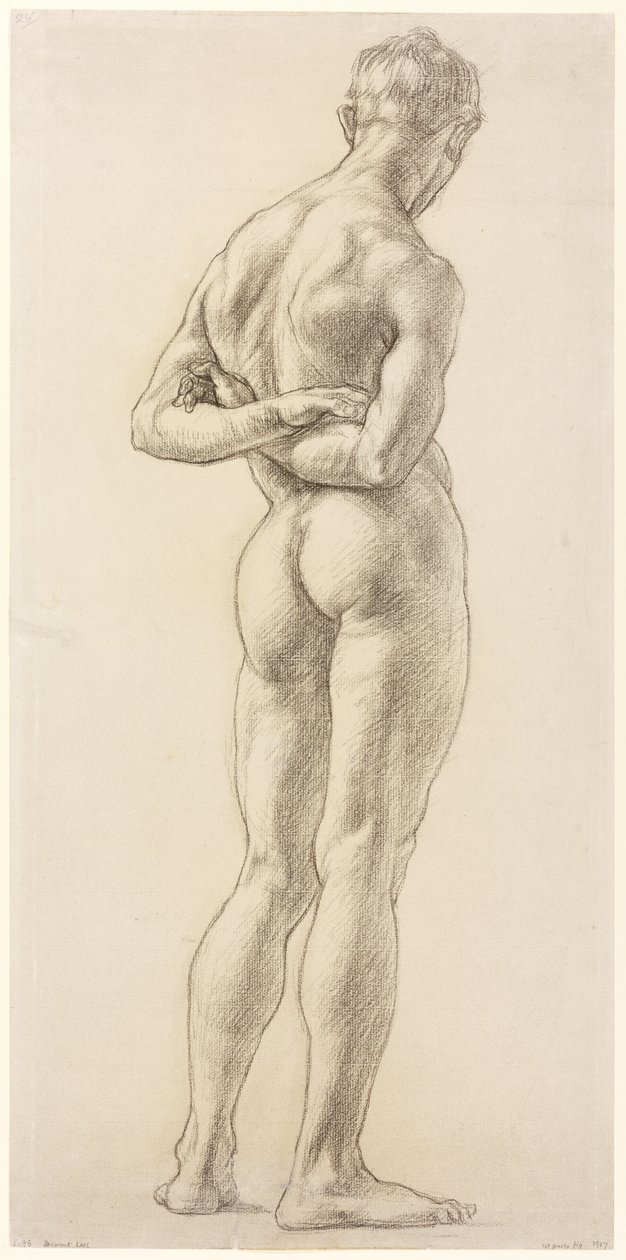 Estudo de uma figura masculina, c.1906-07 (giz preto sobre papel) de Derwent Lees