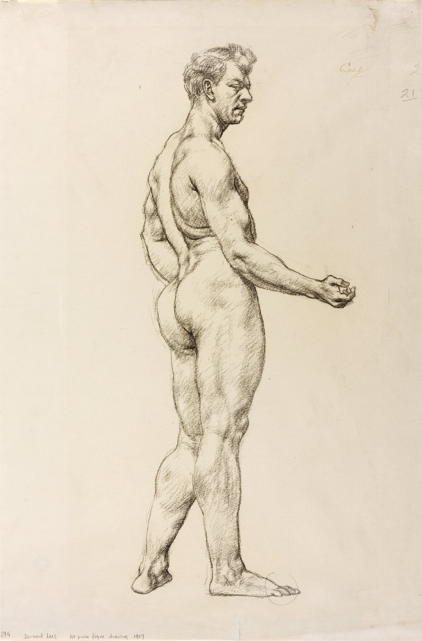 Estudo de uma figura masculina, c.1906-07 (giz preto sobre papel) de Derwent Lees