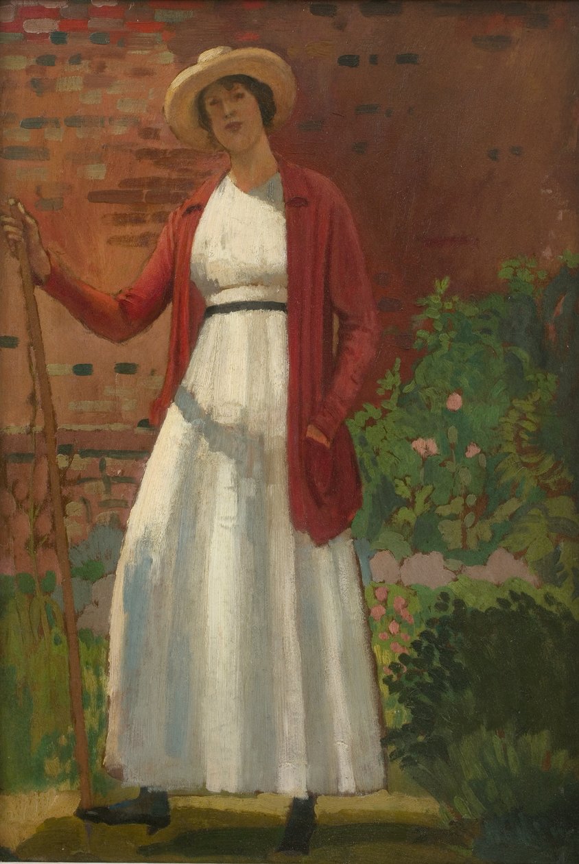 Lyndra no Jardim, c. 1913 (óleo sobre tábua) de Derwent Lees