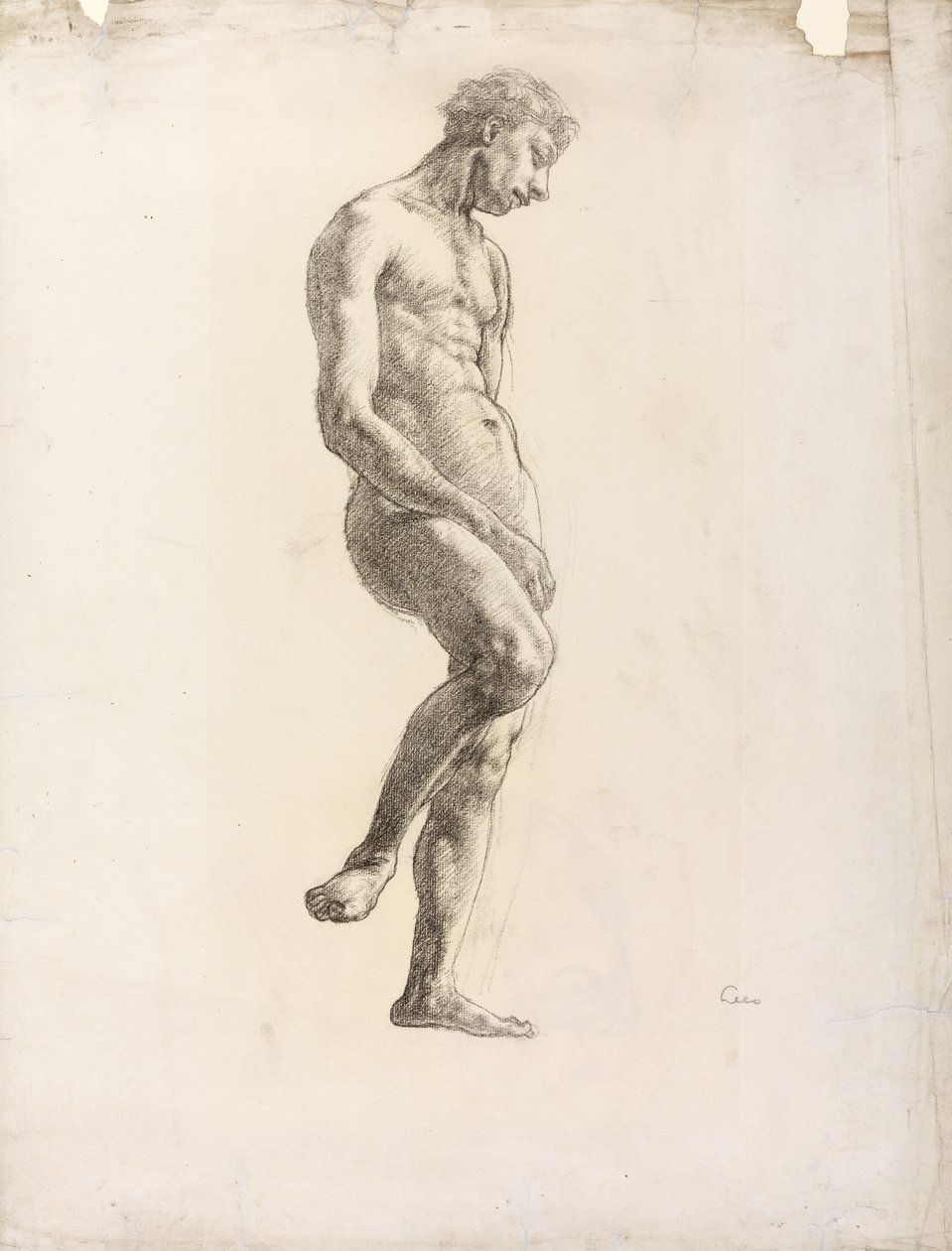 Nu masculino em pé, c.1906-08 (giz preto sobre papel) de Derwent Lees