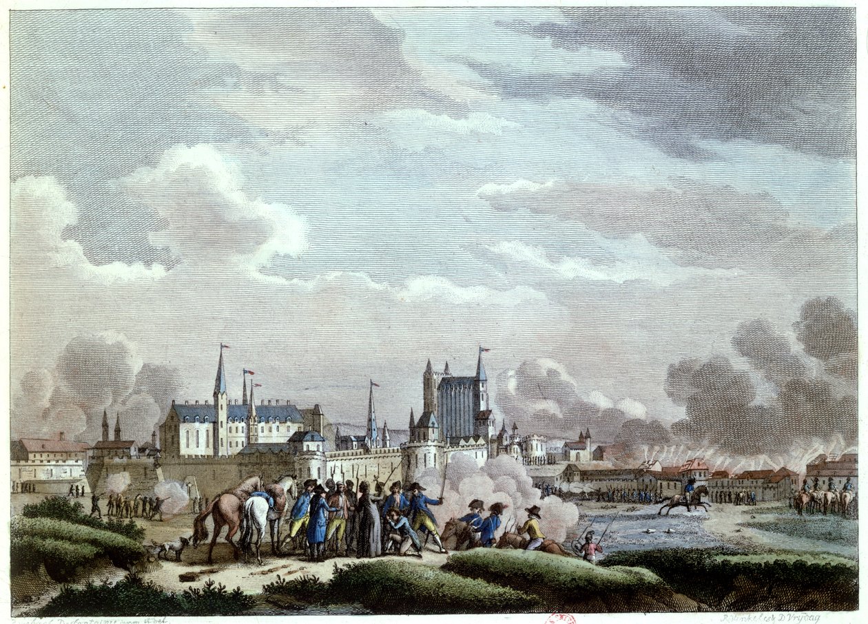 O ataque a Nantes, de 27 a 29 de junho de 1793, pelos Vendean Insurgents, 1800 (gravura colorida) de Desfontaines
