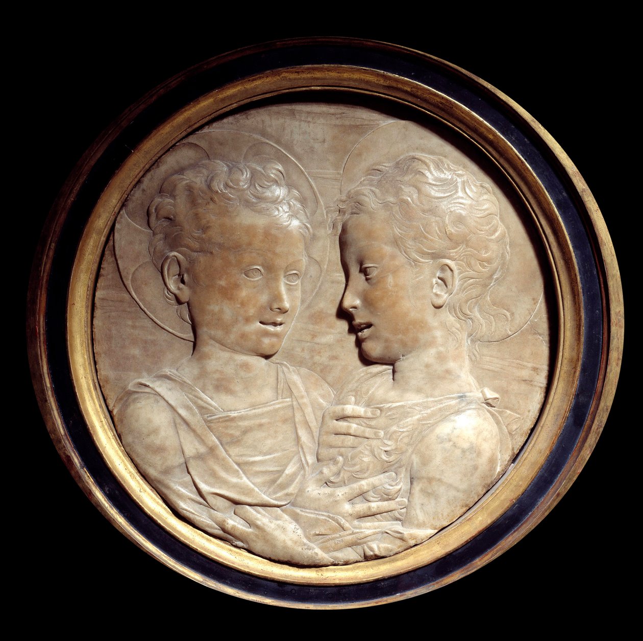 Jesus Cristo e São João Baptista Alívio em mármore redondo por Desiderio da Settignano (1428-1464) Sol do século XV. 0,5 m Paris, Musee du Louvre de Desiderio da Settignano