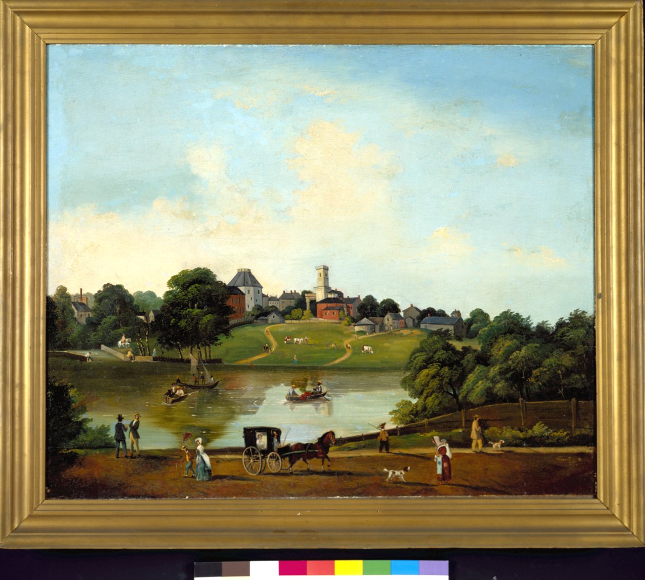 Uma das três vistas da lagoa de Chouteau, St. Louis, pelo artista francês itinerante Desire Barbier de Desire Barbier