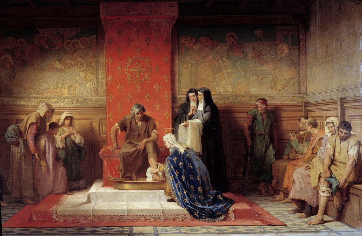 Santa Isabel de França (irmã de Saint Louis) lavando os pés dos pobres Pintura por Desire Laugee (1823-1896) 1865 de Desire Francois Laugee
