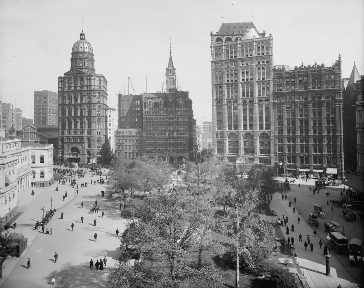 Fila de jornais, Park Row, Nova York, c.1890-1910 de Detroit Publishing Co.