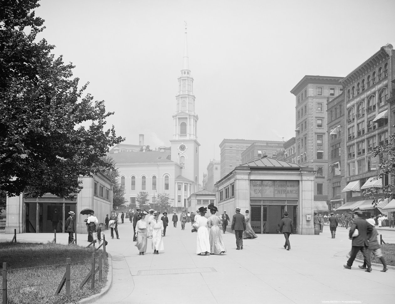 Park Street Church e Tremont Street Mall, em Boston, Massachusetts, c.1906 de Detroit Publishing Co.