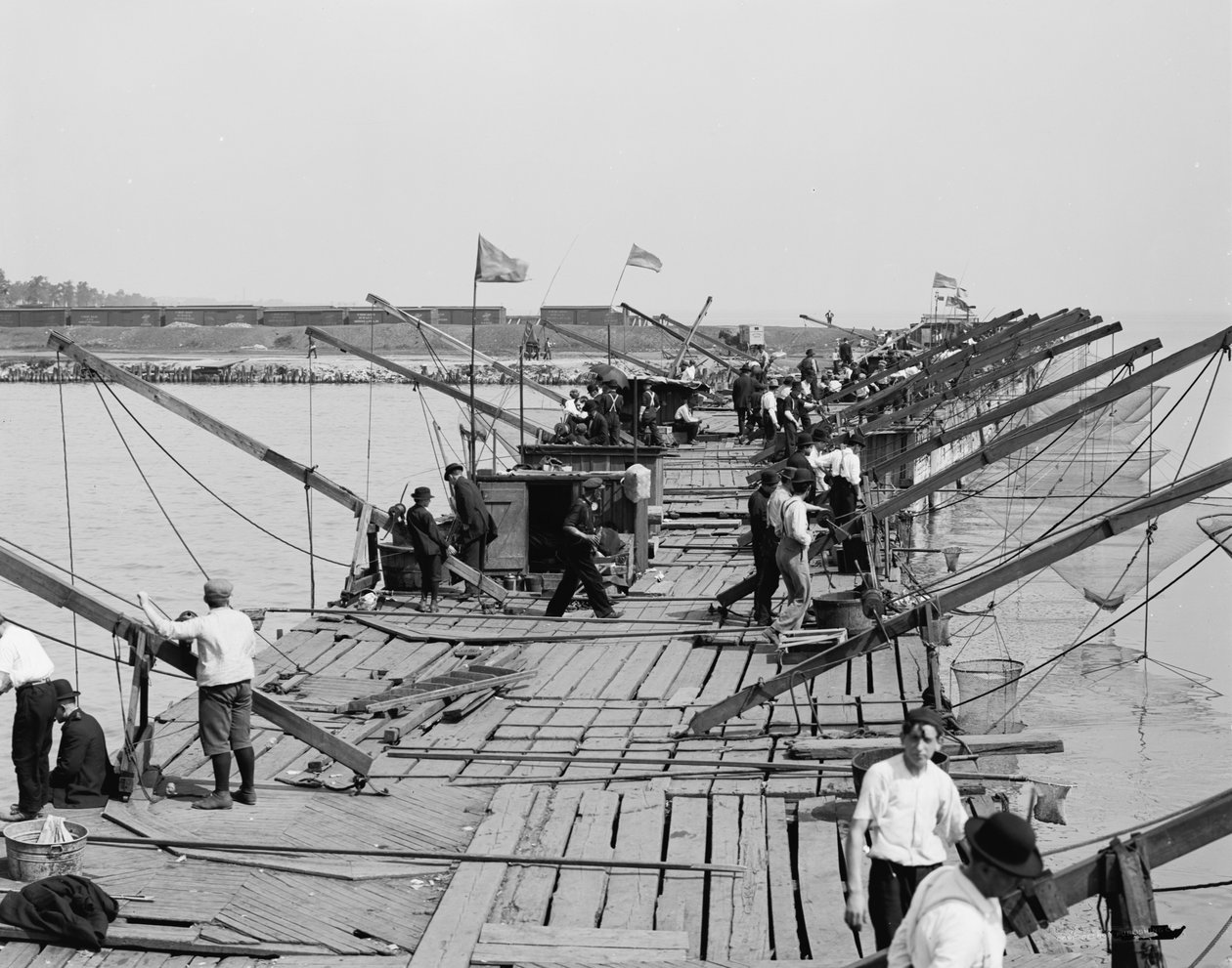 O cais de pesca, Chicago, Illinois, c.1910-20 de Detroit Publishing Co.