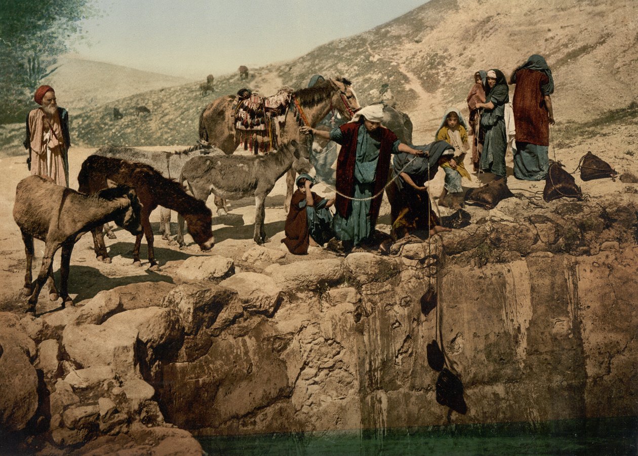 Beduínos desenhando Água, Terra Santa de Detroit Photographic Co.