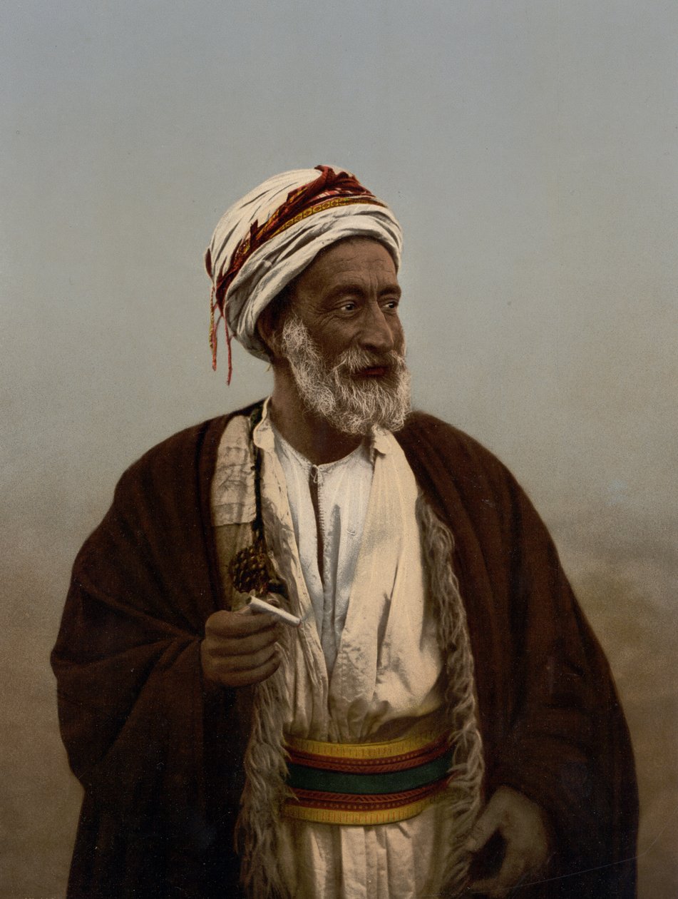 Xeque de uma aldeia palestiniana, Terra Santa, c.1890-c.1900 (fotocópia) de Detroit Photographic Co.