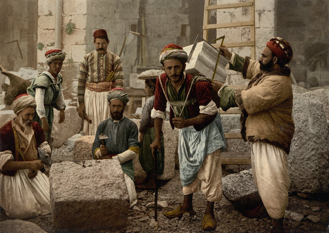Talhadores de pedra, Jerusalém, c.1890-c.1900 (fotocópia) de Detroit Photographic Co.