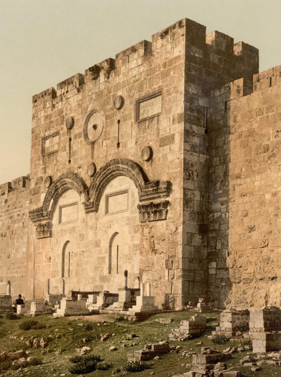 The Golden Gate (exterior), Jerusalém, Terra Santa, c.1890-c.1900 (impressão fotocrom) de Detroit Photographic Co.