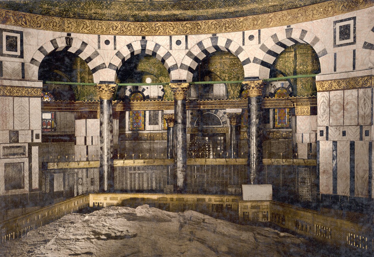 A rocha na Mesquita de Omar, Jerusalém, c.1890-c.1900 (impressão fotocromática) de Detroit Photographic Co.