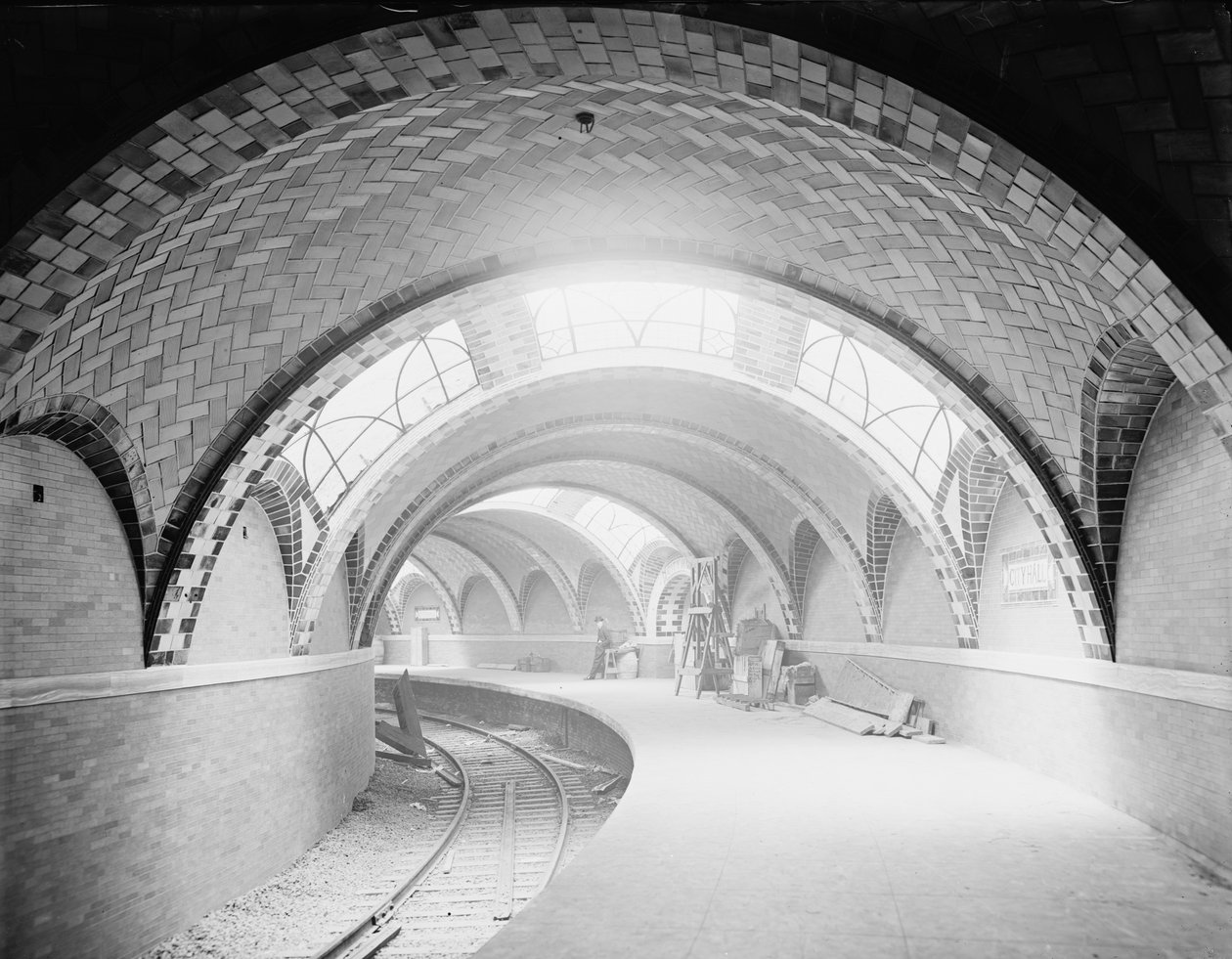 Estação de metrô da prefeitura, Nova York, c.1904 (foto a p/b) de Detroit Publishing Co.