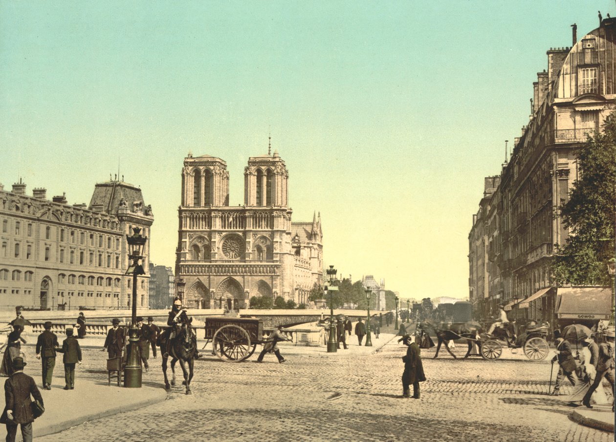 Notre Dame e ponte de São Miguel, Paris, França, c.1900 de Detroit Publishing Co.