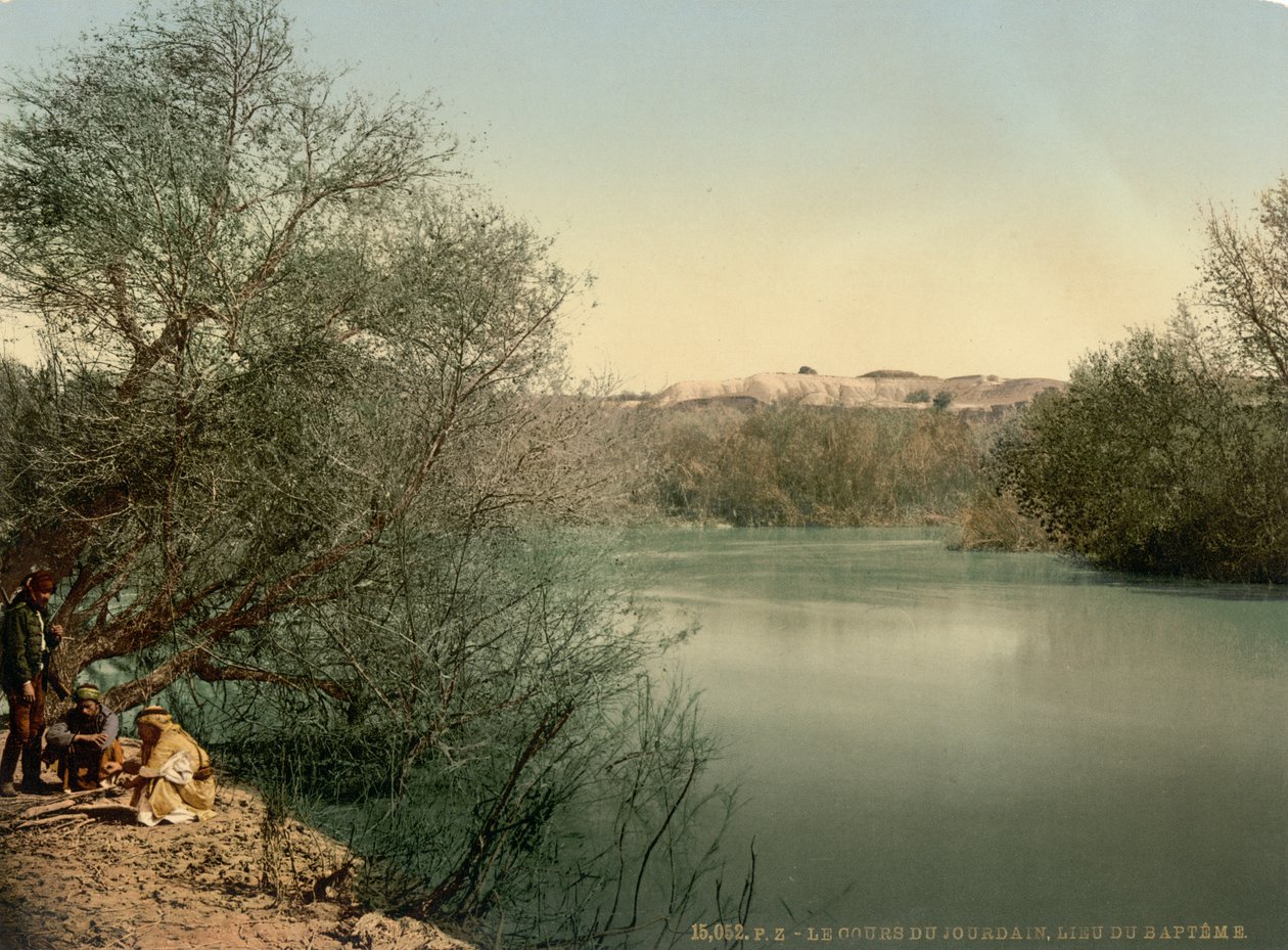Local do batismo, rio Jordão, Terra Santa, c.1890-1900 (impressão fotocrómica) de Detroit Publishing Co.