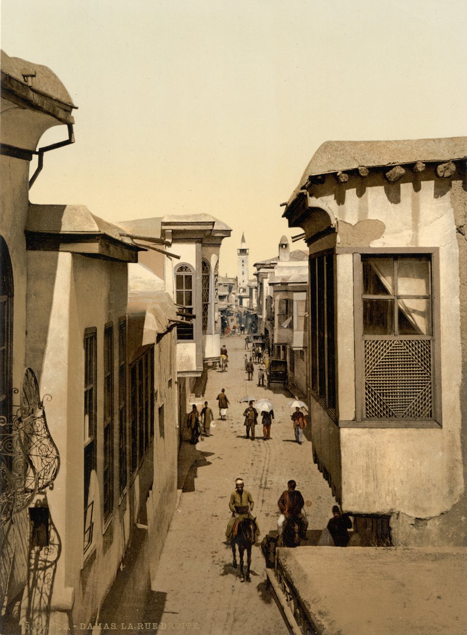 A rua chamada reta, Damasco, Terra Santa, Síria (impressão fotocrómica) de Detroit Publishing Co.