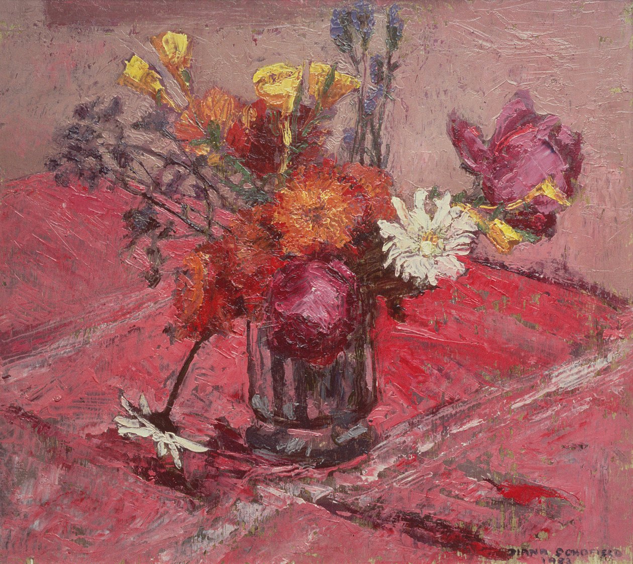 Ainda vida com vaso de flores, 1983 de Diana Schofield