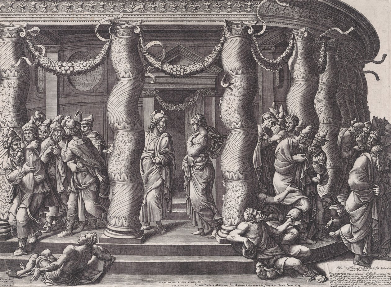 Cristo e a mulher apanhada em adultério, 1575 republicado 1613. de Diana Mantuana