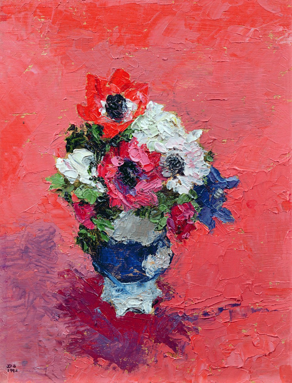 Anêmonas em um terreno vermelho, 1992 (bordo) de Diana Schofield