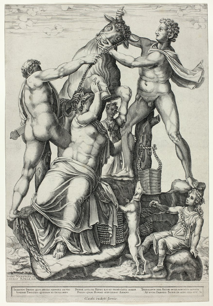 O Touro Farnese com Dirce, Zethus e Amphion de Diana Scultori